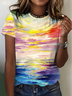 T-shirts Décontracté Bloc de Couleur Été Micro-élasticité Quotidien Ample Jersey Manches Courtes Régulier pour Femmes