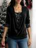 Chemisiers1 Femmes Pois Polka Décontracté Printemps / Automne Quotidien Ample Dentelle Jersey Manches Longues Col Rond