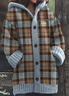 Cardigans Femmes Décontracté Printemps / Automne Plaid Sweat-shirt à Capuche Quotidien Coupe Régulière Manches Longues Laine/Tricot Trapèze