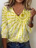 T-shirts Femmes Géométrique Décontracté Printemps / Automne Col V Aucune élasticité Coupe Régulière Régulier Droit T.-N.-L.