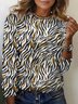 T-shirts Femmes Décontracté Printemps / Automne Zèbre Micro-élasticité Vacances Jersey Col Rond Droit Régulier