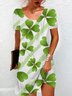 Femmes trèfle à quatre feuilles Vert Col Rond Confortable Mini Robe Décontracté