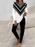 Deux Pièces Ensembles Géométrique Décontracté Printemps / Automne Naturel Aucune élasticité Jersey Manches Longues Top Avec Pantalons Régulier pour Femmes
