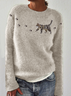 Pulls Décontracté Imprimé d'Animal Printemps / Automne Micro-élasticité Quotidien Col Rond Laine/Tricot Régulier Trapèze pour Femmes