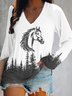 T-shirts Rétro Imprimé d'Animal Printemps / Automne Polyester Micro-élasticité Quotidien Coupe Régulière Manches Longues Régulier pour Femmes