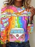 T-shirts Décontracté La peinture Printemps / Automne Micro-élasticité Ample Manches Longues Col Rond Régulier Régulier pour Femmes