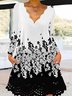 Femmes Floral Noir Col V Confortable Robe Mi-Longue Décontracté