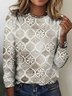T-shirts Rétro Printemps / Automne Plaid Coton Quotidien Manches Longues Col Rond Régulier Régulier pour Femmes