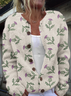 Cardigans Décontracté Floral Printemps / Automne Col Montant Micro-élasticité Quotidien Ample Régulier Régulier pour Femmes