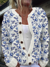 Cardigans Décontracté Floral Printemps / Automne Col Montant Micro-élasticité Quotidien Manches Longues Laine/Tricot Régulier pour Femmes