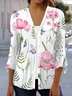 Élasticité moyenne Col V Manches trois quarts Régulier Floral Kimono pour Femmes