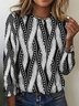 T-shirts Femmes Décontracté Printemps / Automne Plaid Micro-élasticité Quotidien Manches Longues Régulier Trapèze Régulier