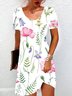 Femmes Floral Blanc Col Rond Confortable Mini Robe Décontracté