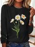 Chemisiers1 Décontracté Floral Printemps / Automne Quotidien Col Rond en Mélangé de Coton Droit Régulier Élasticité moyenne pour Femmes