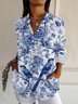 Chemises Femmes Décontracté Floral Printemps / Automne Polyester Aucune élasticité Manches Longues Régulier Boucle Col de Chemise