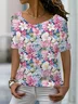 T-shirts Décontracté Floral Été Aucune élasticité Ample Jersey Manches Courtes Droit T.-N.-L. pour Femmes