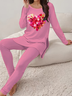 Deux Pièces Ensembles Femmes Décontracté Printemps / Automne Coeur/cordé Naturel Aucune élasticité Jersey Col Rond Top Avec Pantalons Régulier
