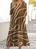 Femmes Floral Noir Col Rond Confortable Robe Maxi Décontracté