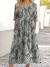 Femmes Floral Noir Col Rond Confortable Robe Maxi Décontracté