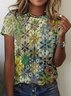 T-shirts Rétro Floral Été Coton Quotidien Coupe Régulière Manches Courtes Régulier Régulier pour Femmes