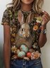 T-shirts Femmes Rétro Imprimé d'Animal Été Coton Coupe Régulière Manches Courtes Col Rond Trapèze Régulier