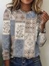 T-shirts Femmes Décontracté Printemps / Automne Plaid Polyester Micro-élasticité Coupe Régulière Col Rond Trapèze Régulier