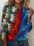 T-shirts Femmes Rétro Floral Printemps / Automne Polyester Vacances Coupe Régulière Manches Longues Régulier Trapèze