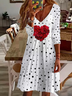 Femmes Pois Polka Blanc Col V Confortable Imprimé Robe Mi-Longue Décontracté