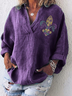Chemises Femmes Décontracté Floral Printemps / Automne Col V Micro-élasticité Fête Manches Longues Droit Mélange de lin