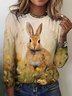 T-shirts Femmes Rétro Printemps / Automne Plaid Micro-élasticité Quotidien Manches Longues Col Rond Régulier Trapèze