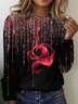 T-shirts Femmes Décontracté Floral Printemps / Automne Imprimé Micro-élasticité Quotidien Ample Manches Longues Régulier