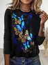 T-shirts Décontracté Printemps / Automne Papillon Imprimé Jersey Col Rond Régulier Droit Régulier pour Femmes