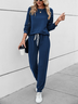 Deux Pièces Ensembles Femmes Décontracté Plain Printemps / Automne Cordon de Serrage Coupe Régulière Polyester Coton Manches Longues Top Avec Pantalons Droit