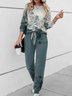 Deux Pièces Ensembles Femmes Décontracté Floral Printemps / Automne Quotidien Taille Moyenne Polyester Coton Col Rond Top Avec Pantalons Droit