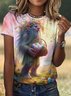 T-shirts Femmes Décontracté Floral Été Polyester Micro-élasticité Vacances Coupe Régulière Trapèze Régulier