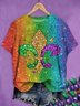 T-shirts Ombre Décontracté Été Polyester Vacances Coupe Régulière Manches Courtes Col Rond Régulier pour Femmes