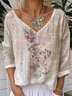 T-shirts Rétro Printemps / Automne impression en 3D Col V Aucune élasticité Quotidien Jersey Manches Longues 2025POD pour Femmes