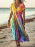 Femmes Floral Comme Image Col V Confortable Imprimé Robe Maxi Décontracté