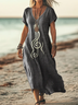 Femmes Musique Gris Col V Confortable Imprimé Robe Maxi Décontracté