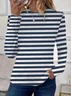 T-shirts Femmes Rayé Décontracté Printemps / Automne Imprimé Micro-élasticité Quotidien Jersey Régulier Régulier