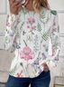 T-shirts Décontracté Floral Printemps / Automne Imprimé Quotidien Jersey Col Rond Régulier Droit pour Femmes