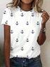 T-shirts Femmes Décontracté Été Ancre Imprimé Micro-élasticité Ample Manches Courtes Col Rond Régulier