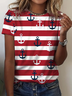T-shirts Rayé Décontracté Été Imprimé Quotidien Ample Jersey Col Rond Régulier pour Femmes