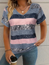 T-shirts Rayé Décontracté Été Aucune élasticité Quotidien Jersey Manches Courtes Régulier T.-N.-L. pour Femmes