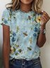T-shirts Décontracté Floral Été Coton Micro-élasticité Coupe Régulière Sans Manches Régulier Trapèze pour Femmes