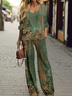 Deux Pièces Ensembles Femmes Décontracté Floral Printemps / Automne Polyester Imprimé Quotidien Top Avec Pantalons Droit T.-N.-L.