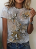 T-shirts Décontracté Été Papillon Imprimé Micro-élasticité Ample Jersey Manches Courtes Régulier pour Femmes