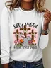 Blouses Décontracté Printemps / Automne Lettres de texte Ample Col Rond en Mélangé de Coton Régulier Régulier Élasticité moyenne pour Femmes