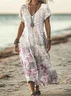 Femmes Floral Abricot Col V Confortable Robe Maxi Décontracté