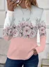 T-shirts Femmes Décontracté Floral Printemps / Automne Micro-élasticité Quotidien Jersey Col Rond Régulier Droit